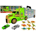 Kamión + kufrík s dinosaurami a autami - zelený